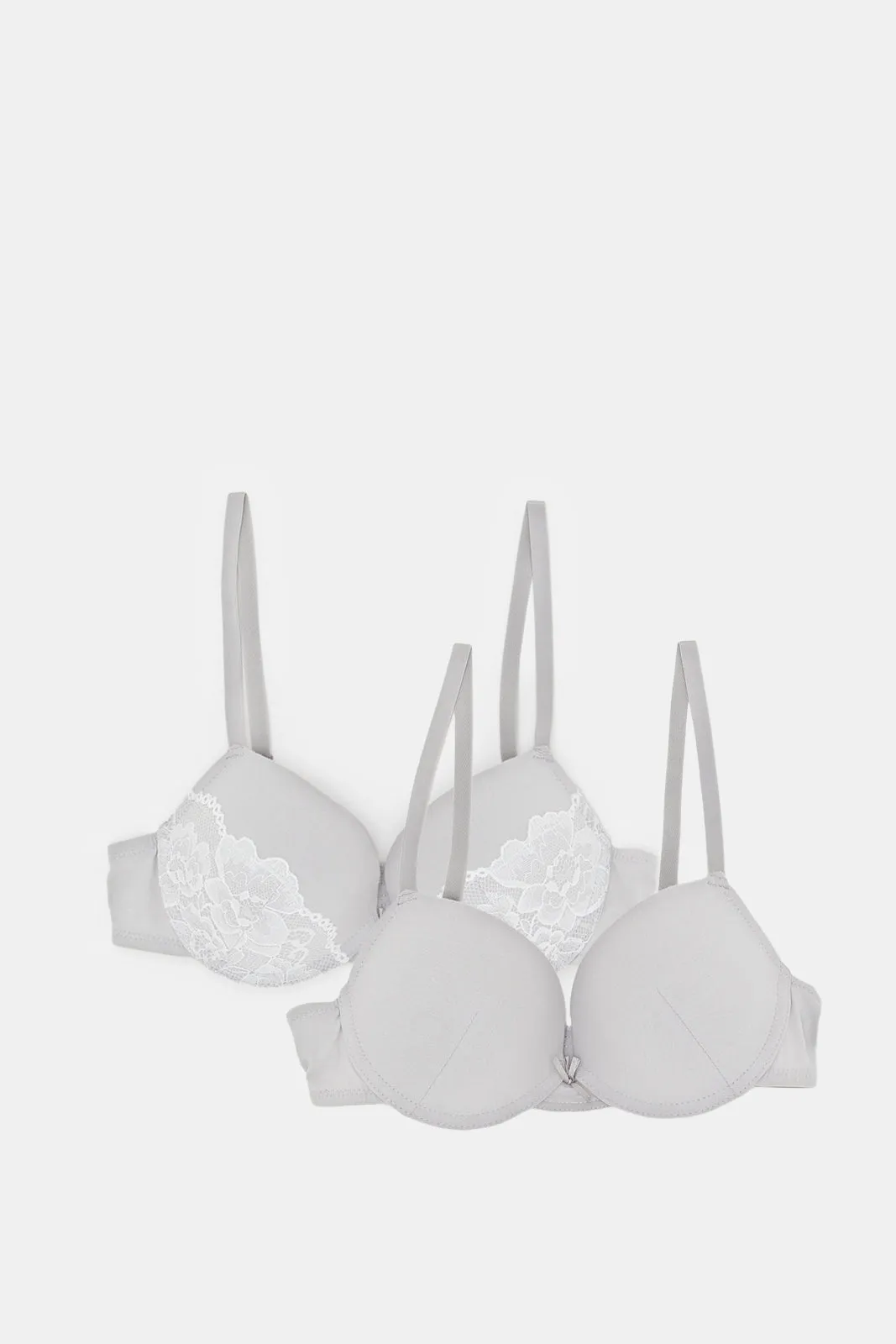 Women Grey Lace Padded T-Shirt Bra Set (Pack of 2)