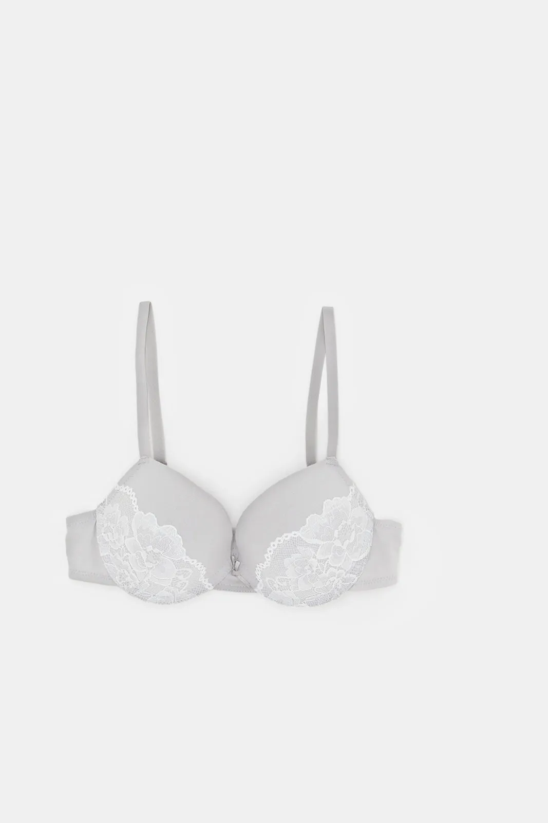 Women Grey Lace Padded T-Shirt Bra Set (Pack of 2)
