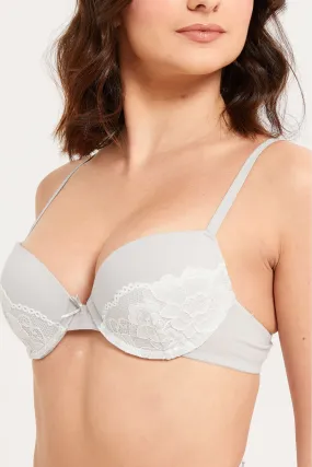 Women Grey Lace Padded T-Shirt Bra Set (Pack of 2)