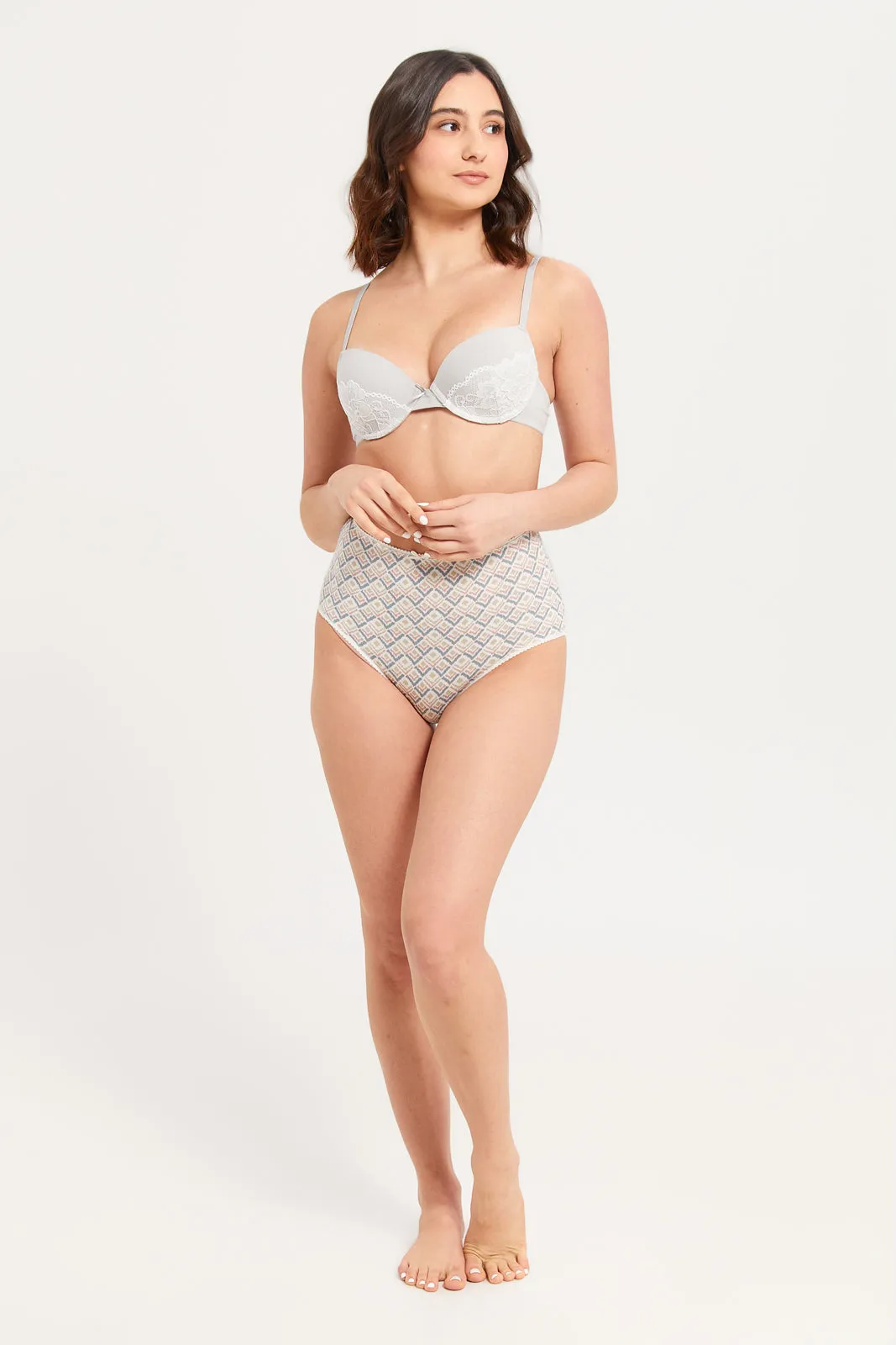 Women Grey Lace Padded T-Shirt Bra Set (Pack of 2)