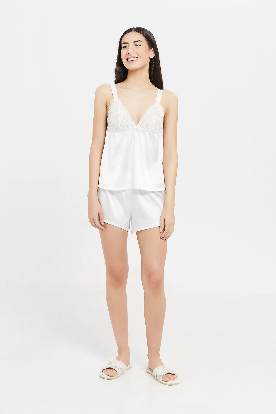 Women Ivory Satin And Lurex Cami Set (2 Piece)