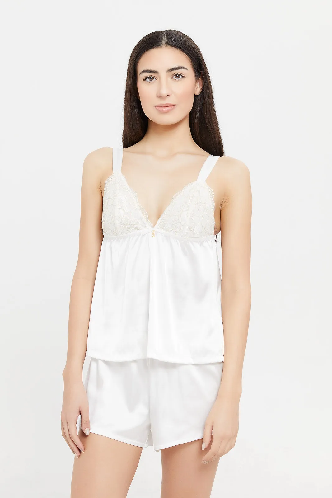 Women Ivory Satin And Lurex Cami Set (2 Piece)