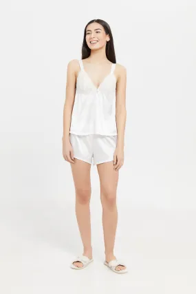 Women Ivory Satin And Lurex Cami Set (2 Piece)