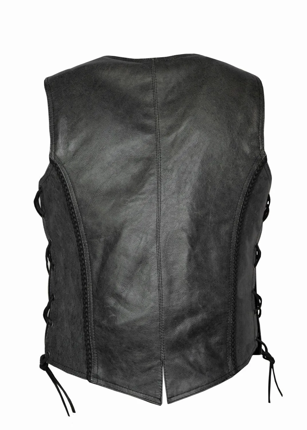 Women's Long Gray Motorcycle Vest with Braid
