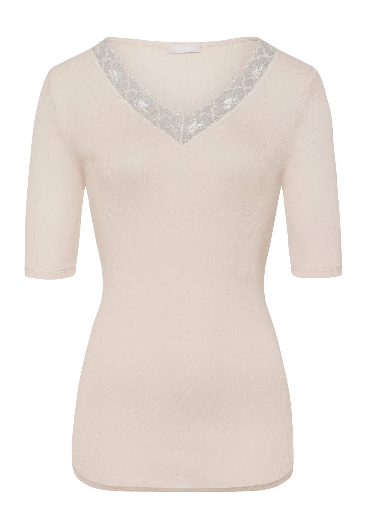 Woolen Lace Lace Trim V-Neck Wool And Silk Top | Pumice 70972-2801